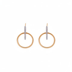 A pair of gold hoop earrings with a vertical bar of small clear stones at the top, shown on a white background with a faint diagonal watermark pattern.