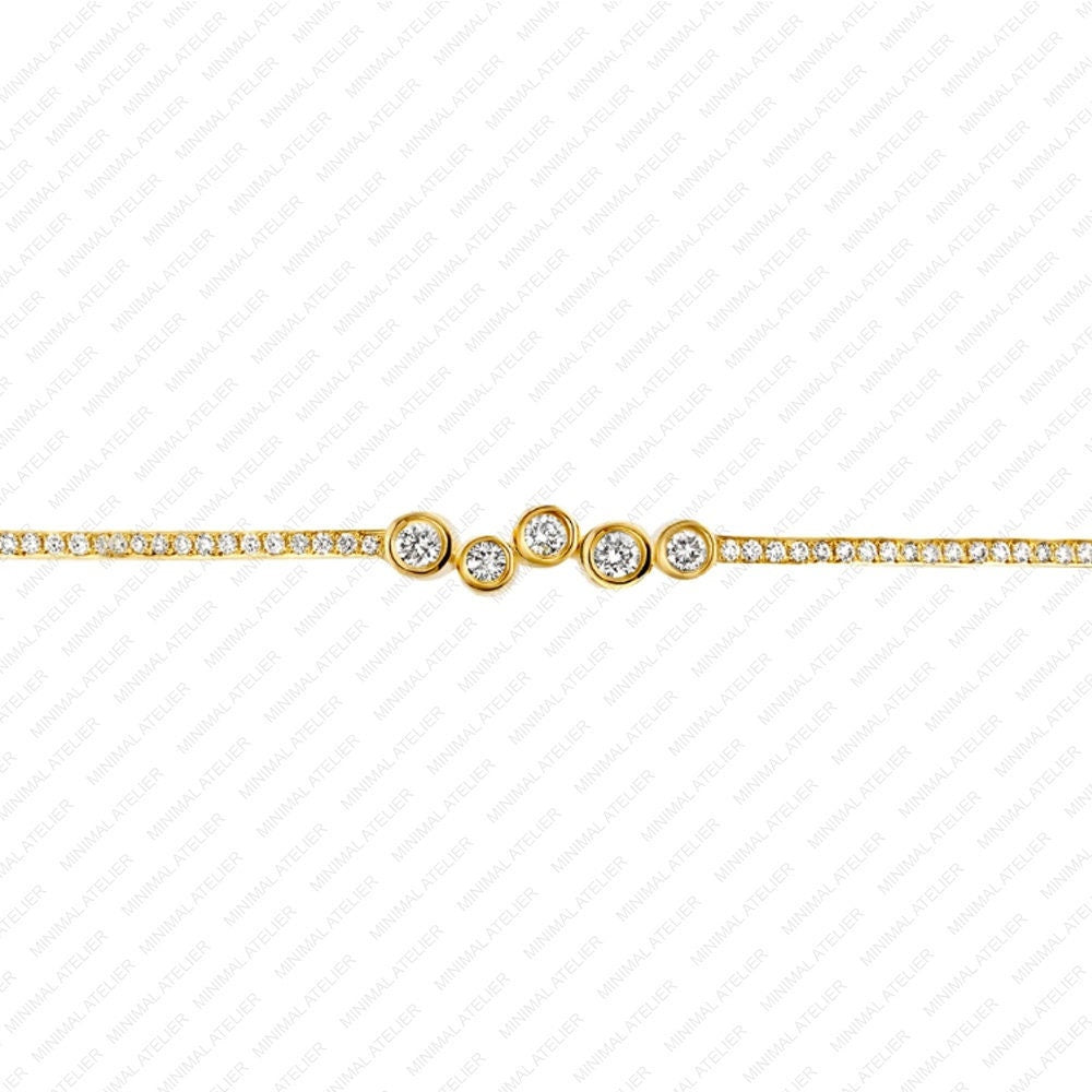 Five-Stone Bezel Bangle Bracelet | Lab Grown Diamond or Moissanite | Round Cut | 925 Silver
