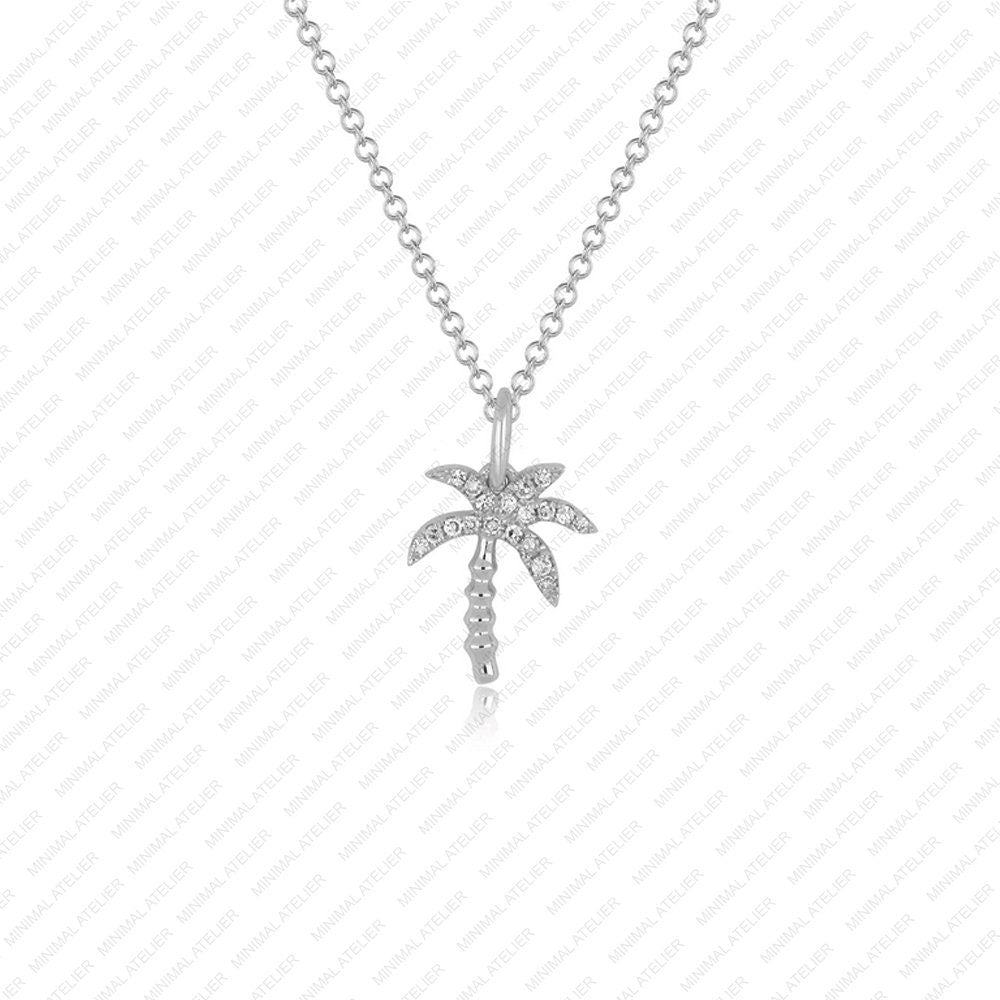 Moissanite Palm Tree Pendant Necklace in Gold, Dainty Wild Palm Charm Necklace | Nature-Inspired Gift for Her