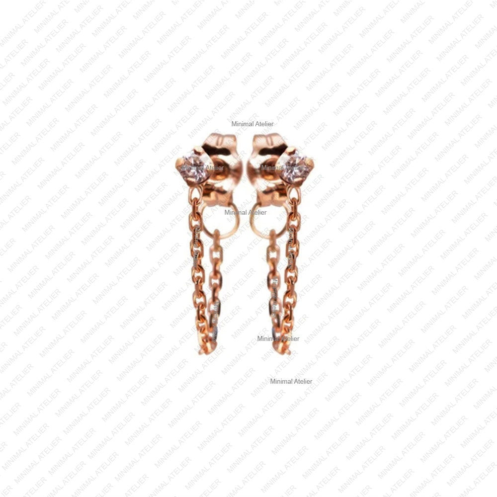 Lab Diamond & Moissanite Drop Chain Earrings in Gold, Prong-Set Solitaire Earlobe Wrap | Gift for Her