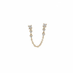 A gold-toned U-shaped chain earring accessory featuring three small round clear gemstone clusters at each end and a short connecting chain, shown on a white background with a faint diagonal watermark pattern.