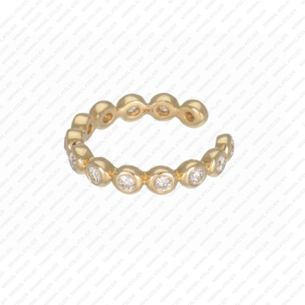 Bezel Set Moissanite & Lab Diamond Ear Cuff | Open Helix Hoop Earring