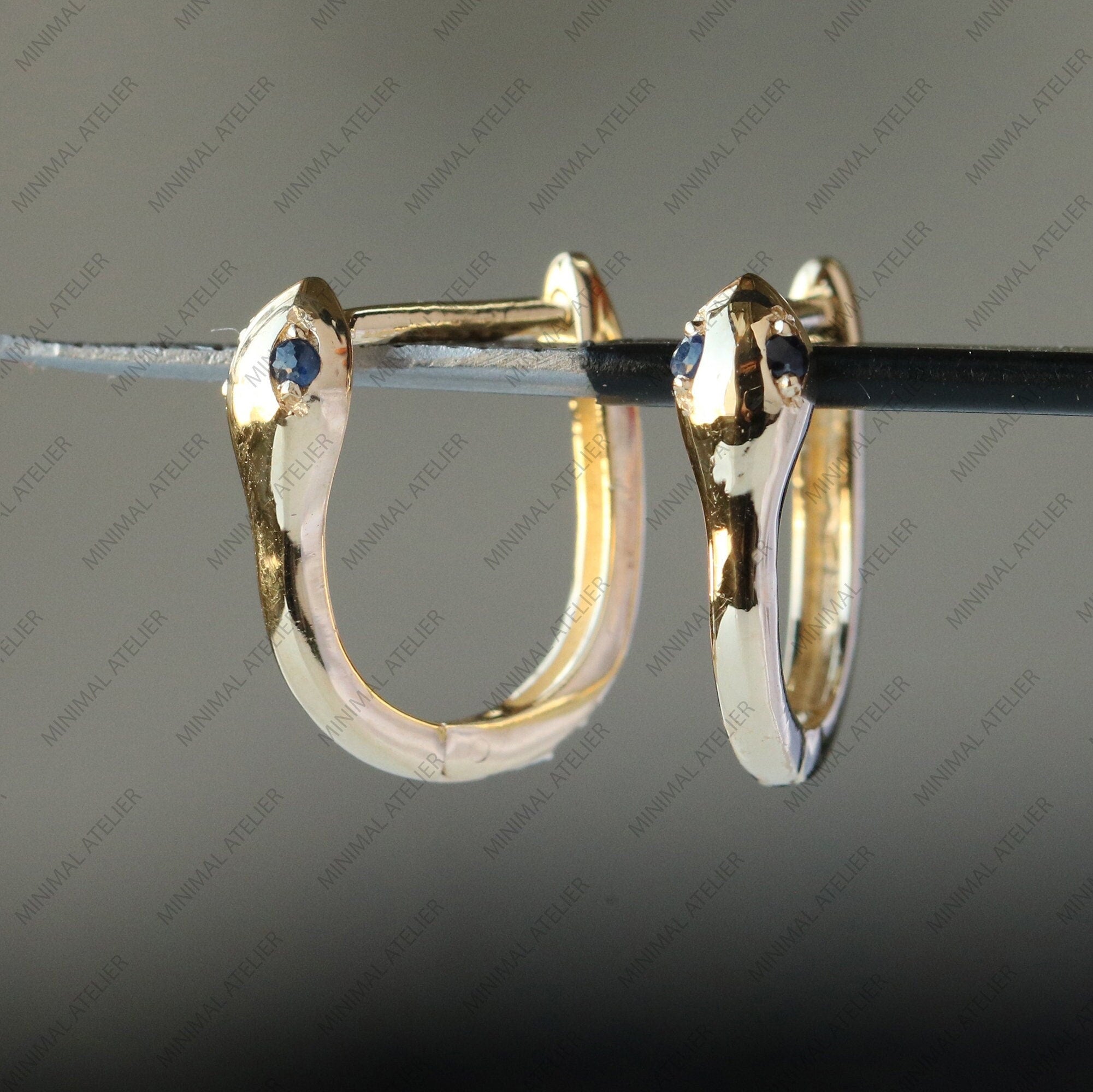 Blue Sapphire Snake Hoop Earrings