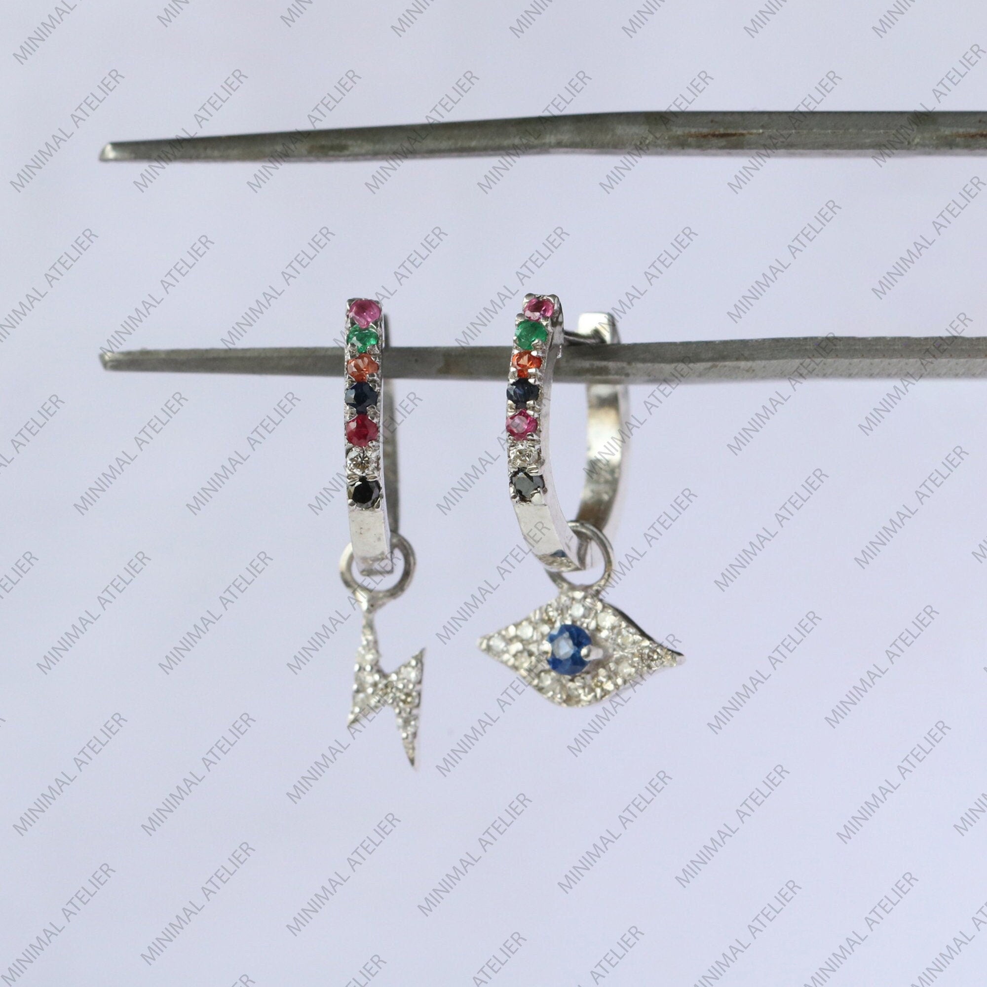 Multi Sapphire Drop Hoops Earring