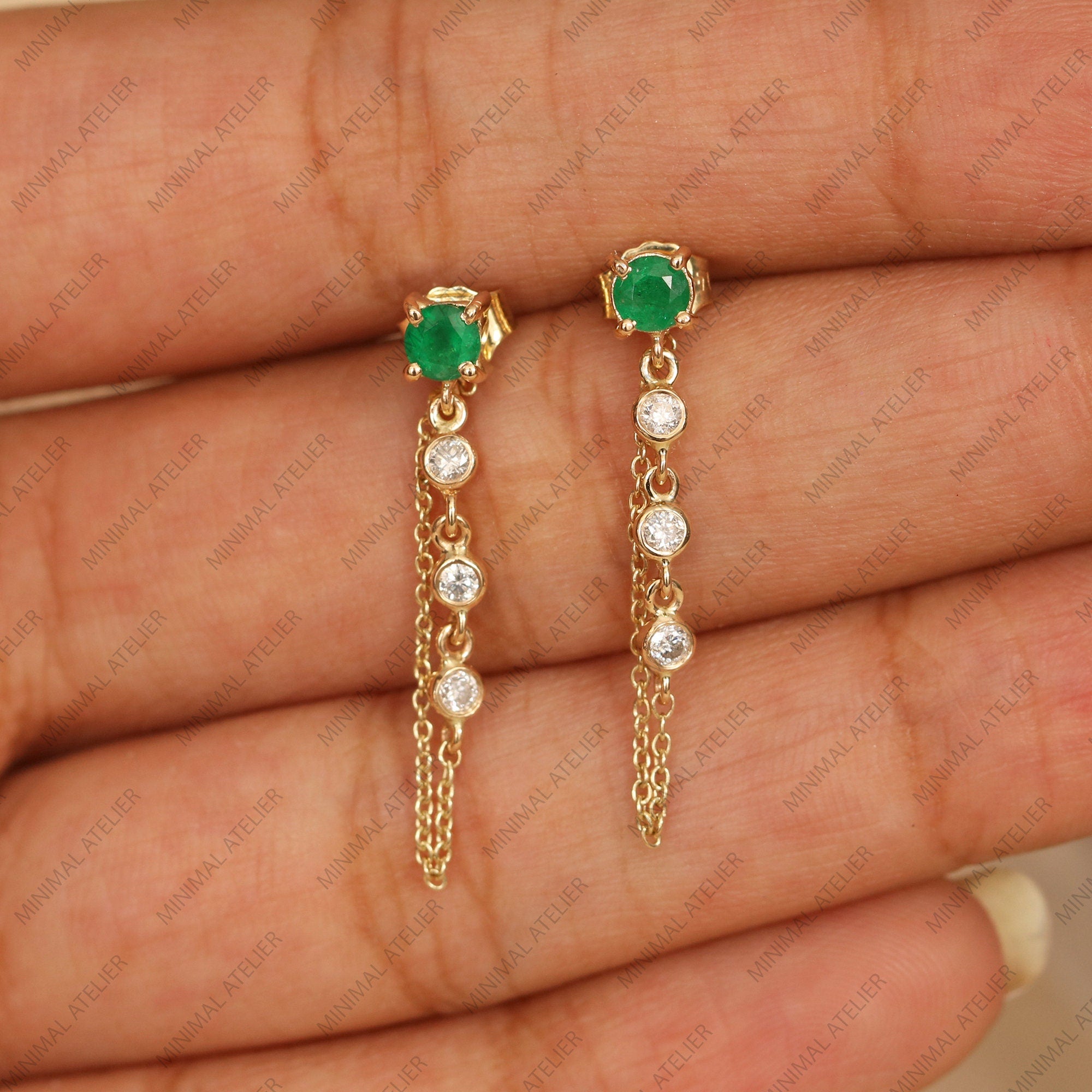 Emerald Chain Earrings