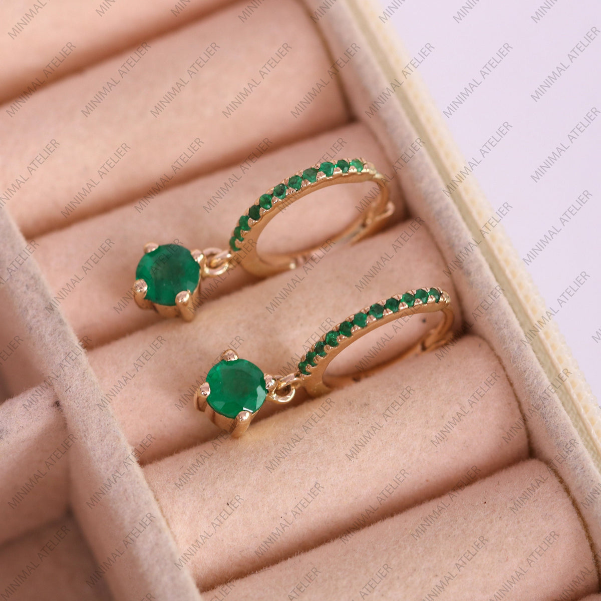 Emerald Drop Huggie Hoop Earring