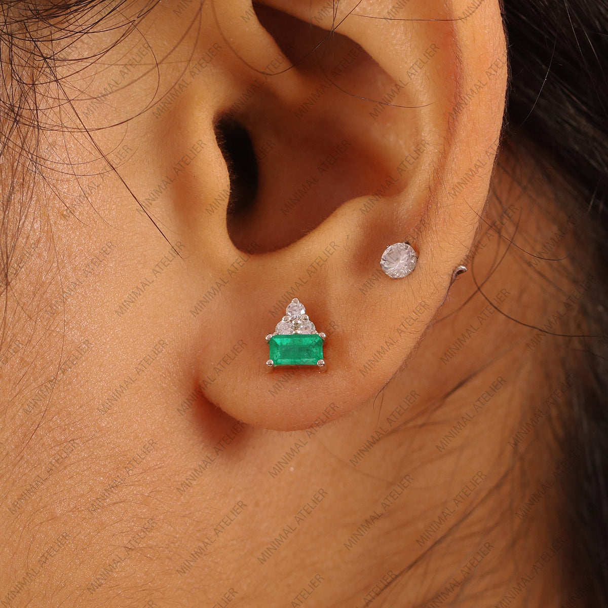 Baguette Emerald Studs Earring