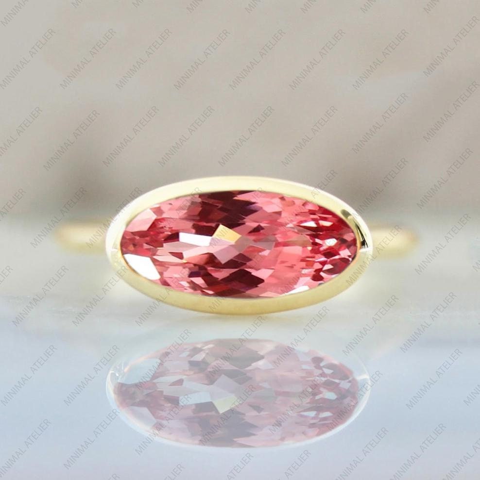 East West Oval Peach Sapphire Ring