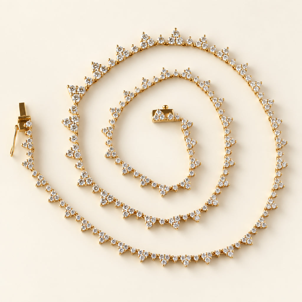 A gold-toned jewelry set featuring a delicate chain necklace and matching bracelet, both adorned with small clear rhinestones arranged in a repeating floral or starburst pattern. The set is displayed on a white background with a repeating diagonal watermark 'MINIMAL ATELIER'.