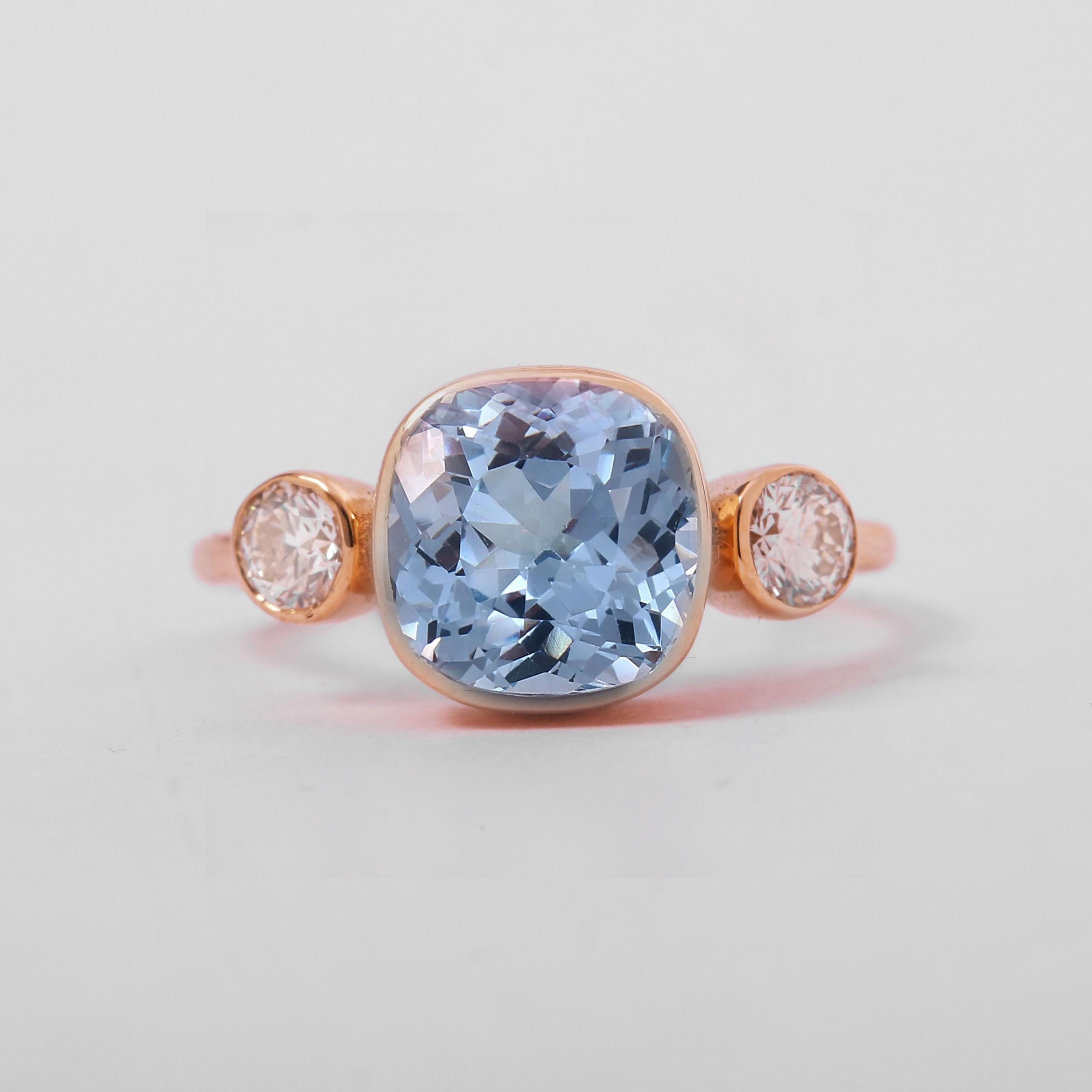 Lab Blue Sapphire & Emerald Accent Bezel Ring | Emerald Cut Solitaire | March Birthstone