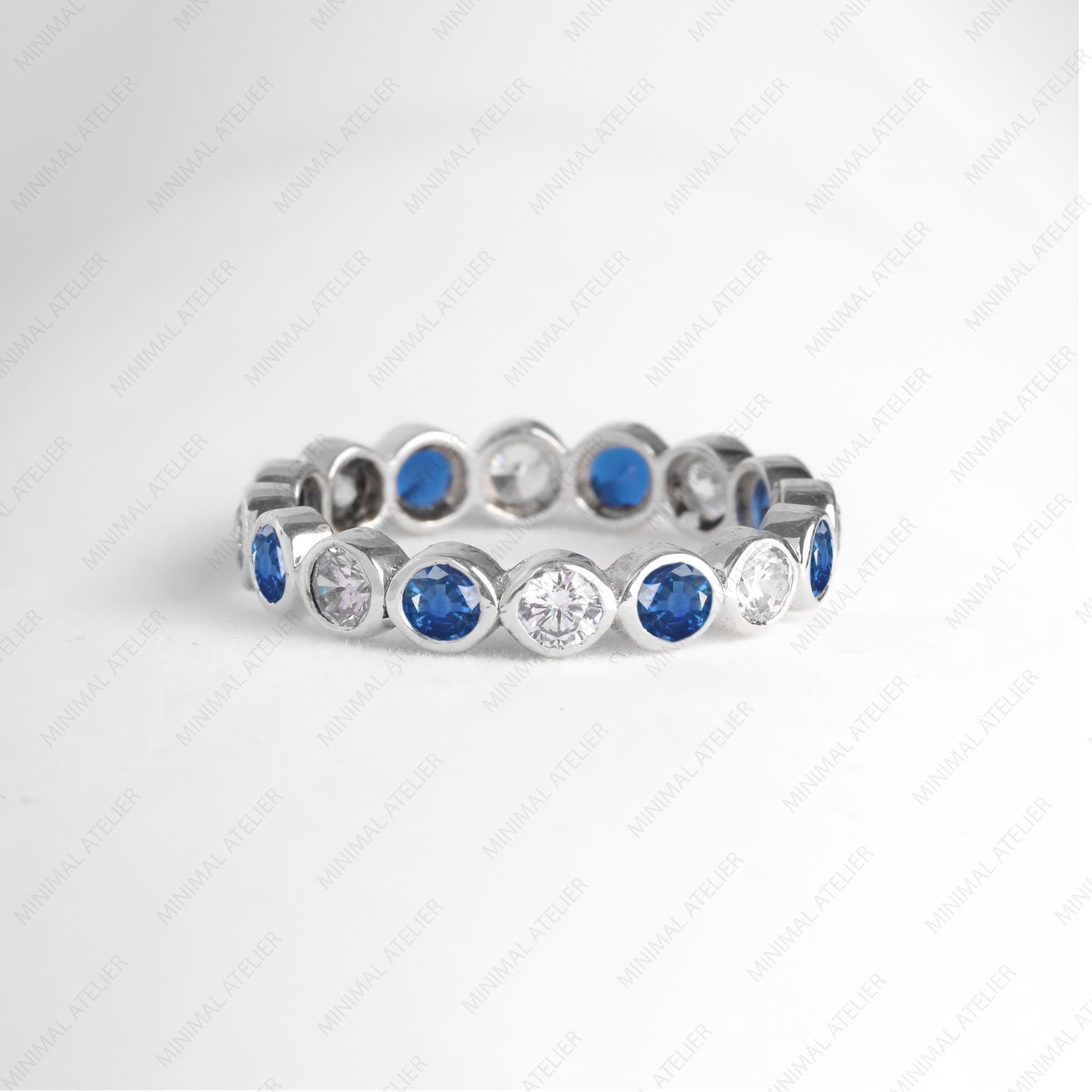 Sapphire & Diamond Alternate Eternity Band Ring
