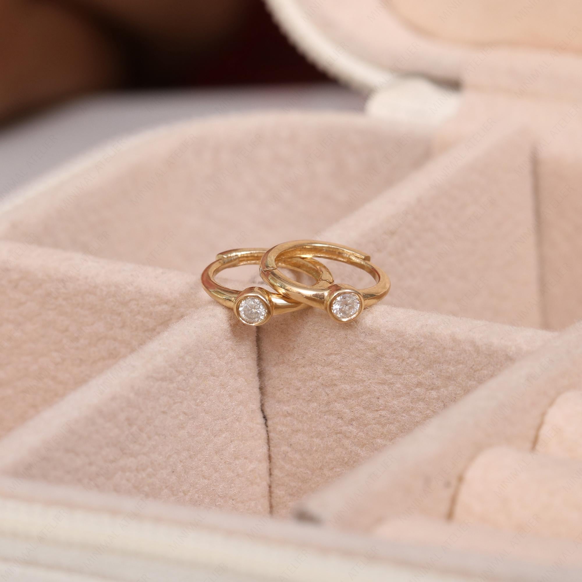 Solitaire Lab-Grown Diamond Bezel-Set Tiny Hoop Earrings | 925 Silver & Gold Plated | SKU 1032