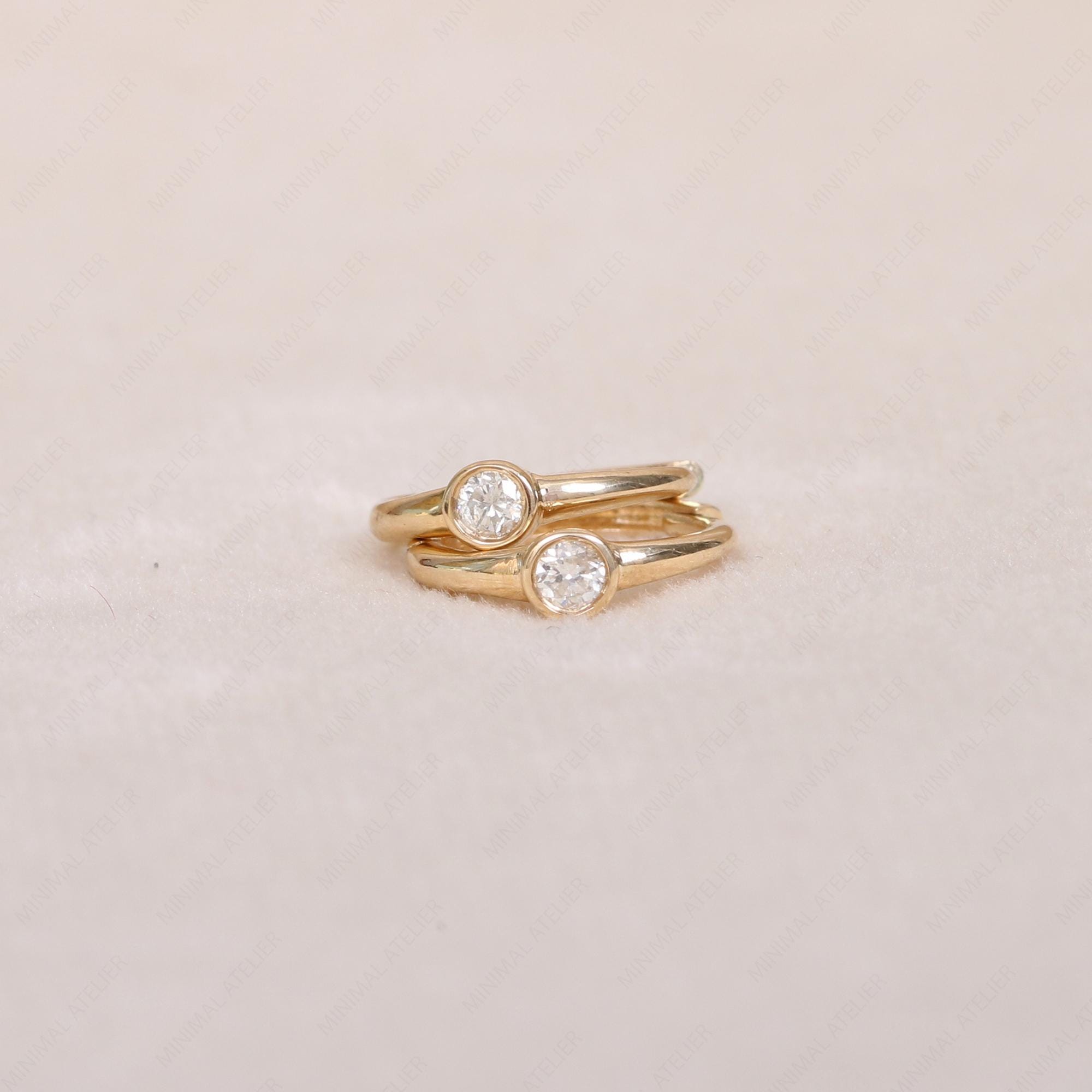 Solitaire Lab-Grown Diamond Bezel-Set Tiny Hoop Earrings | 925 Silver & Gold Plated | SKU 1032