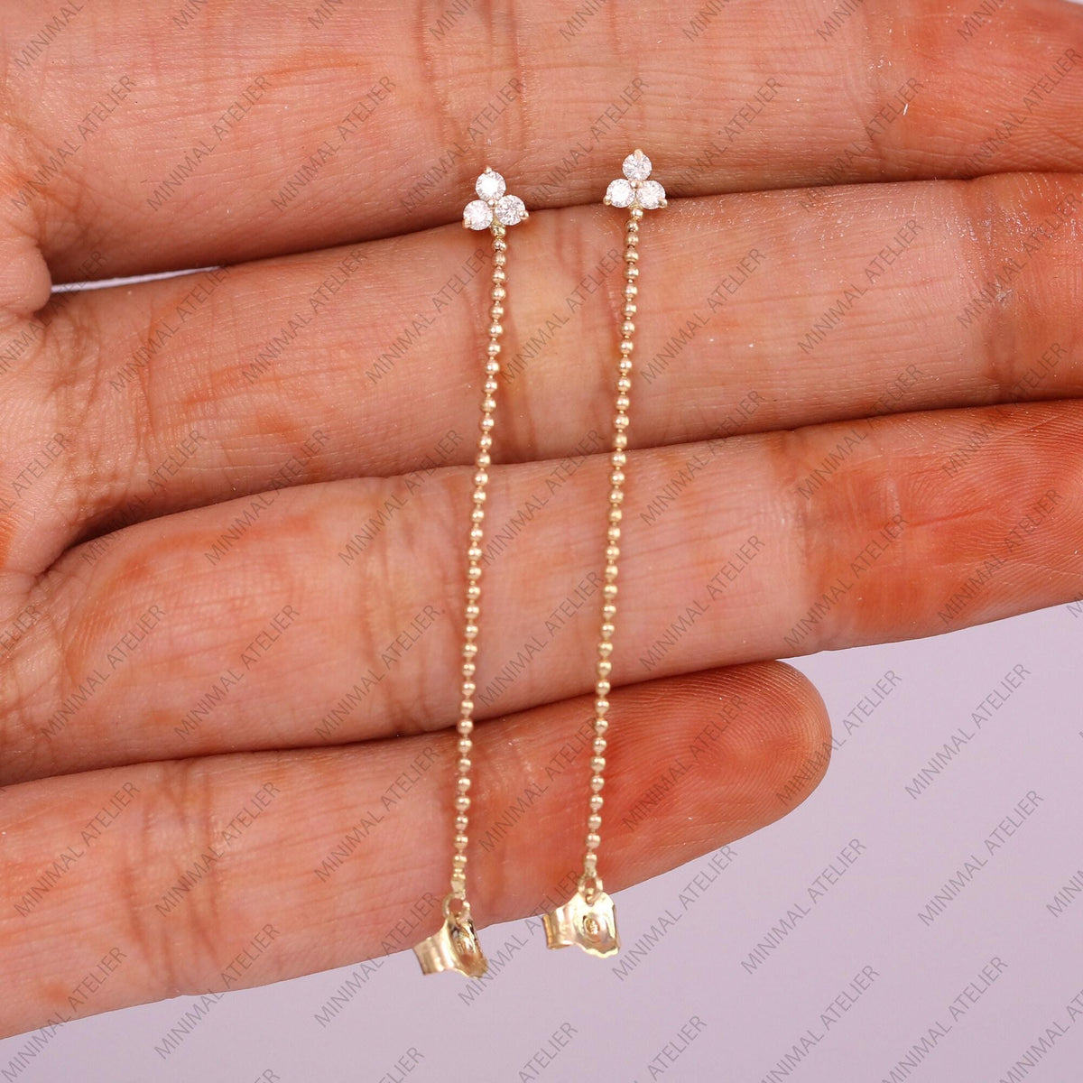 Trio Diamond Drop Beaded Chain Earring