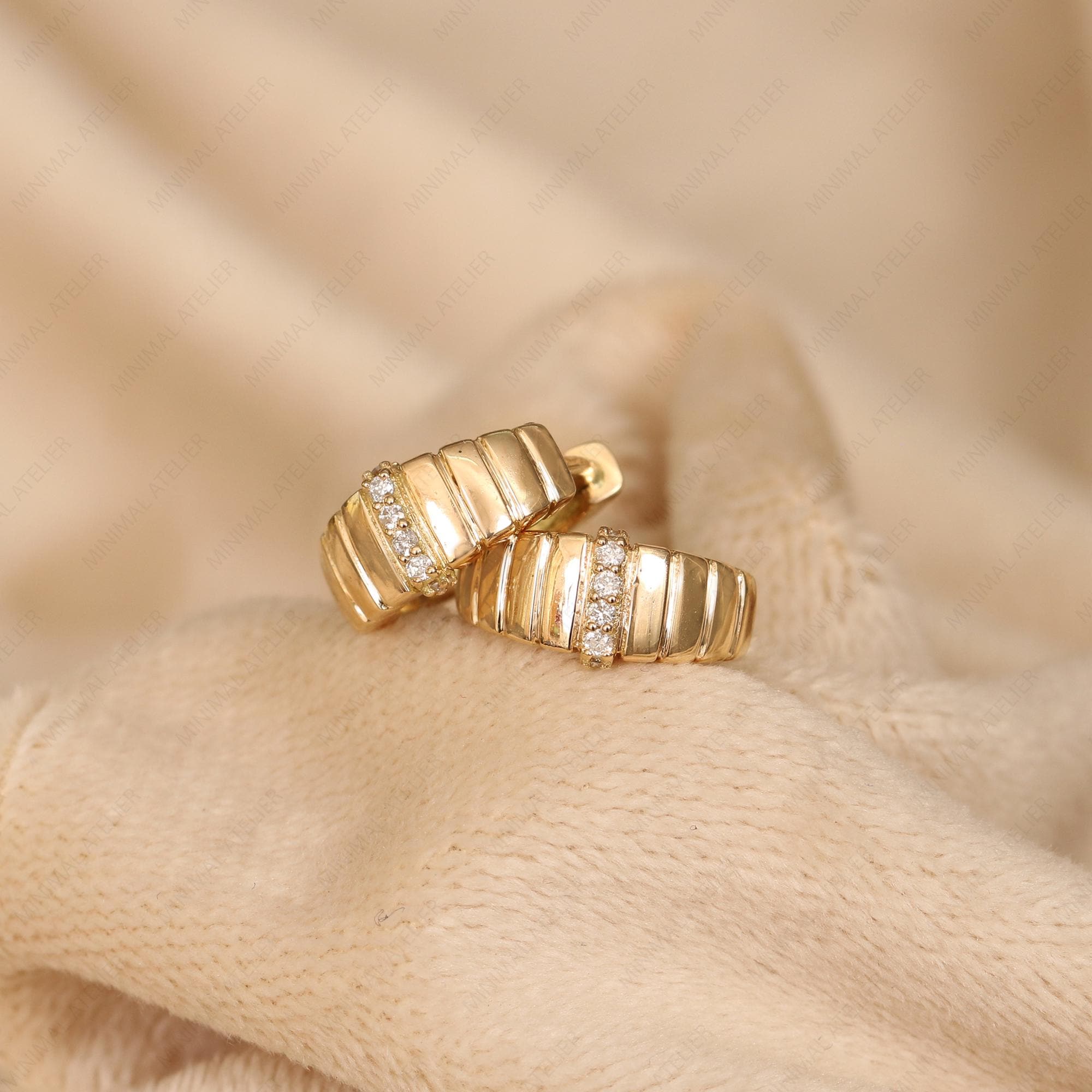 Lab-Grown Diamond & Moissanite Thick Dome Hoop Earrings | 925 Silver & Gold Plated | SKU 2775