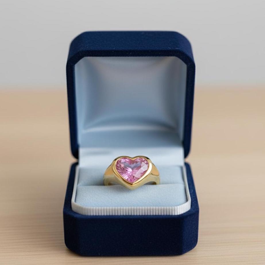 Pink Sapphire Heart Signet Ring