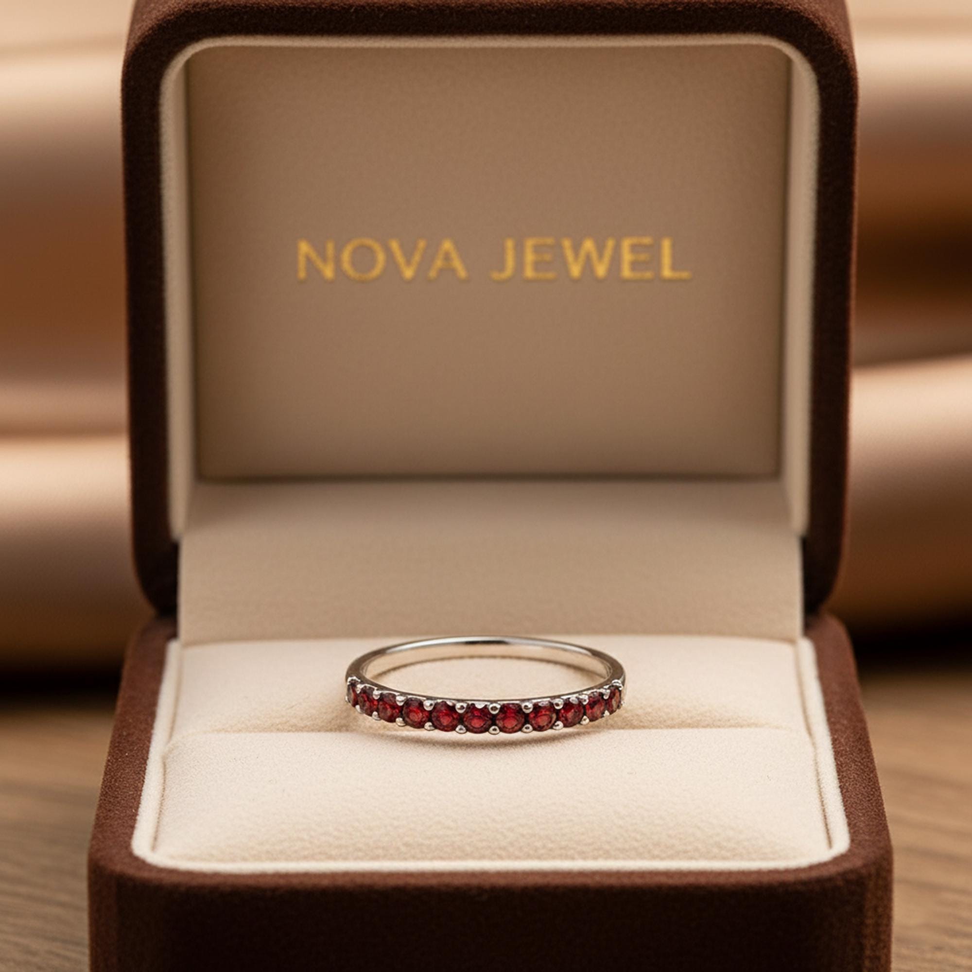 Garnet Half Eternity Band Ring