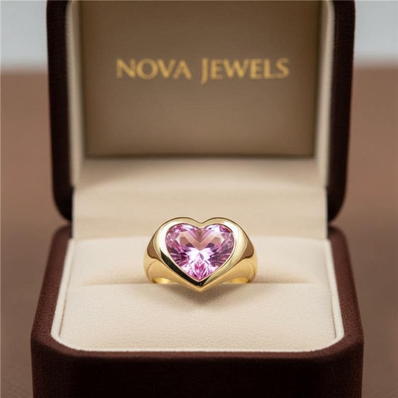 Pink Sapphire Heart Signet Ring