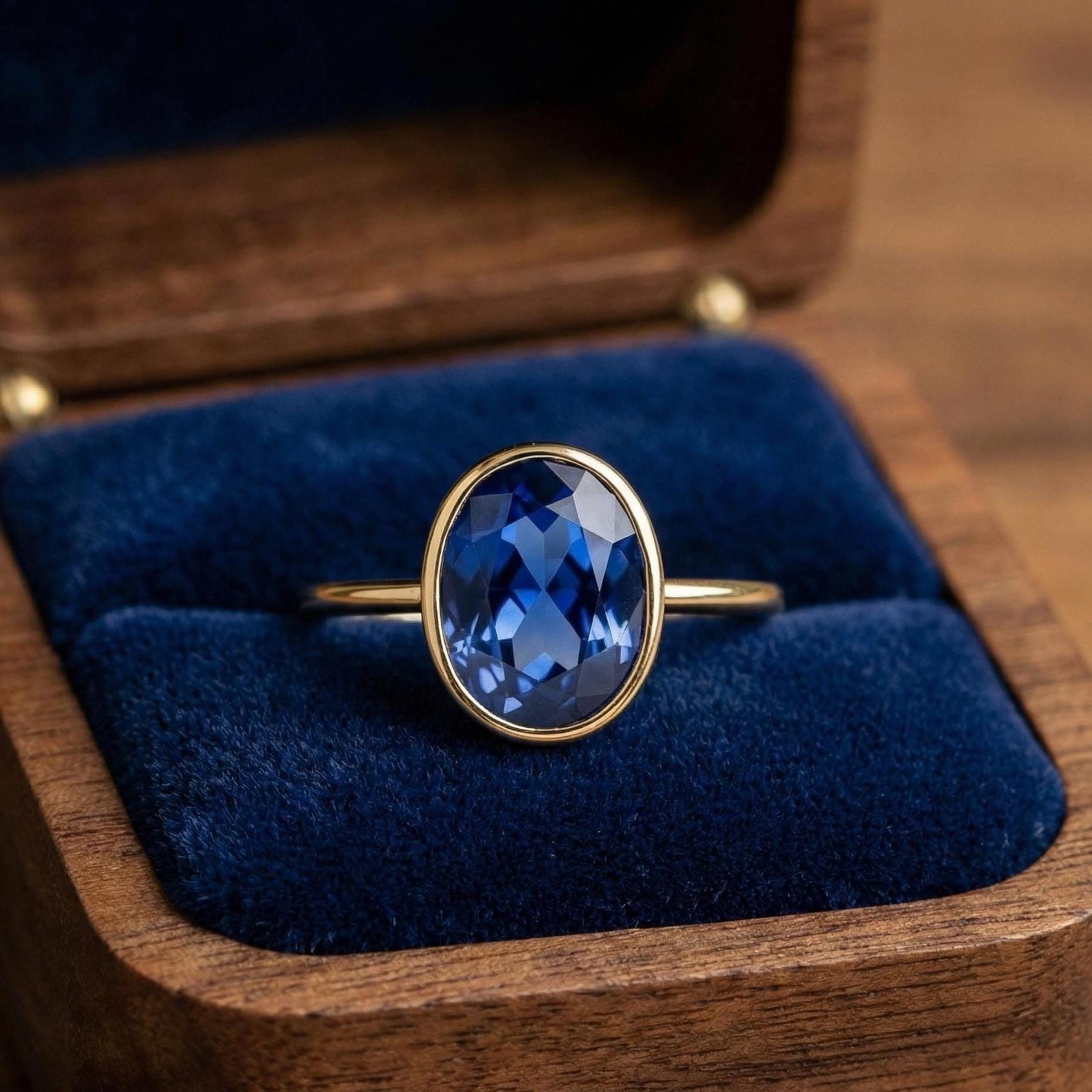 Oval Blue Sapphire Solitaire Ring