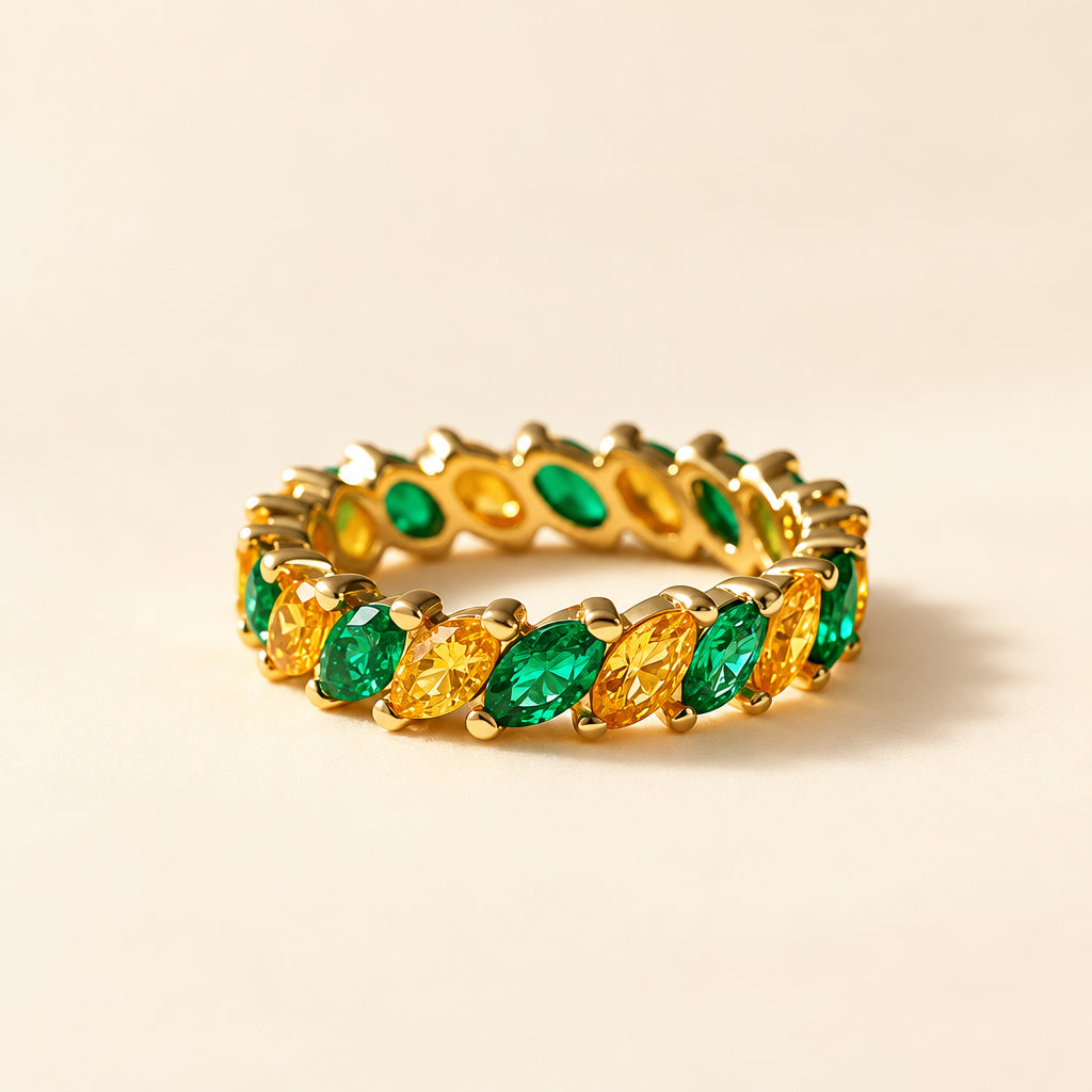 Lab-Created Green Sapphire & Orange Marquise Stone Ring