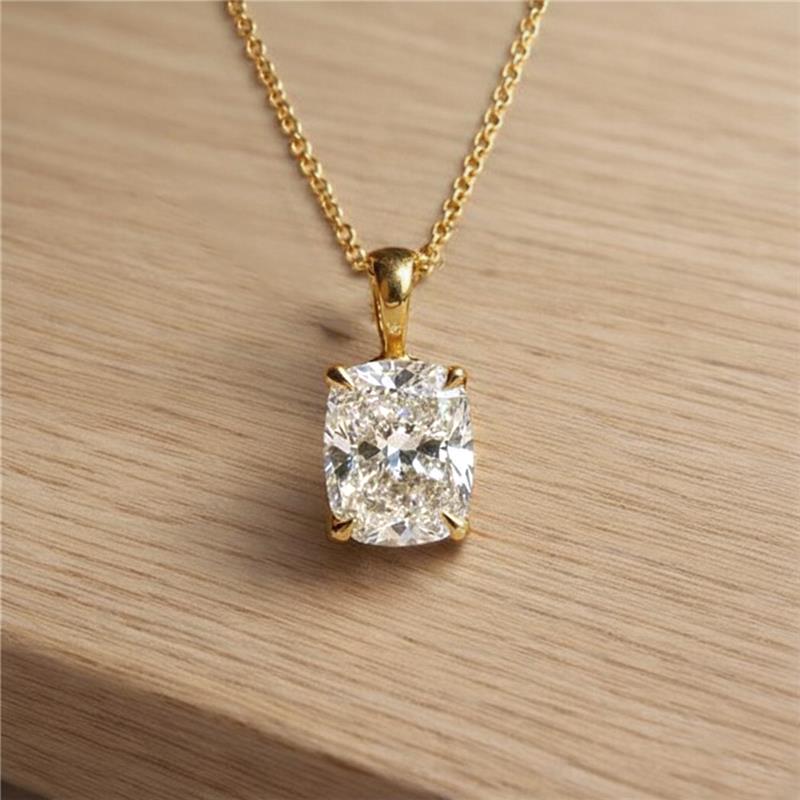 Cushion Cut Moissanite Necklace â€“ Solitaire Pendant on Dainty Gold Chain