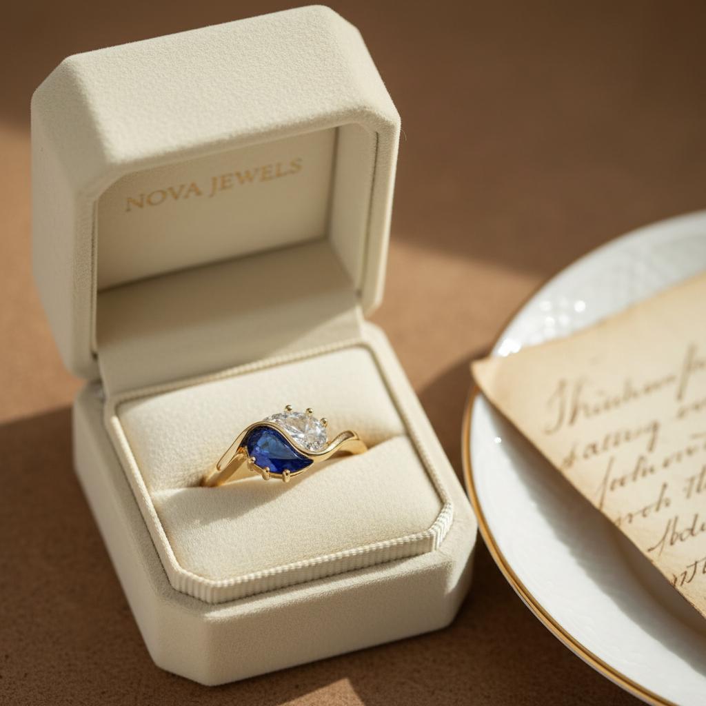 Toi et Moi Engagement Ring â€“ Yin Yang Blue Sapphire & Moissanite Ring