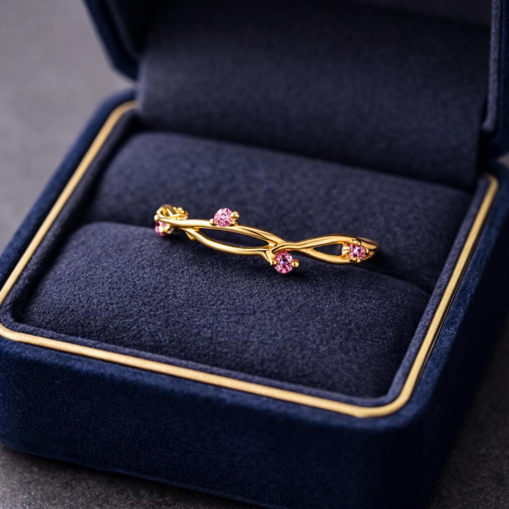 Pink Sapphire Half Eternity Twig Band Ring