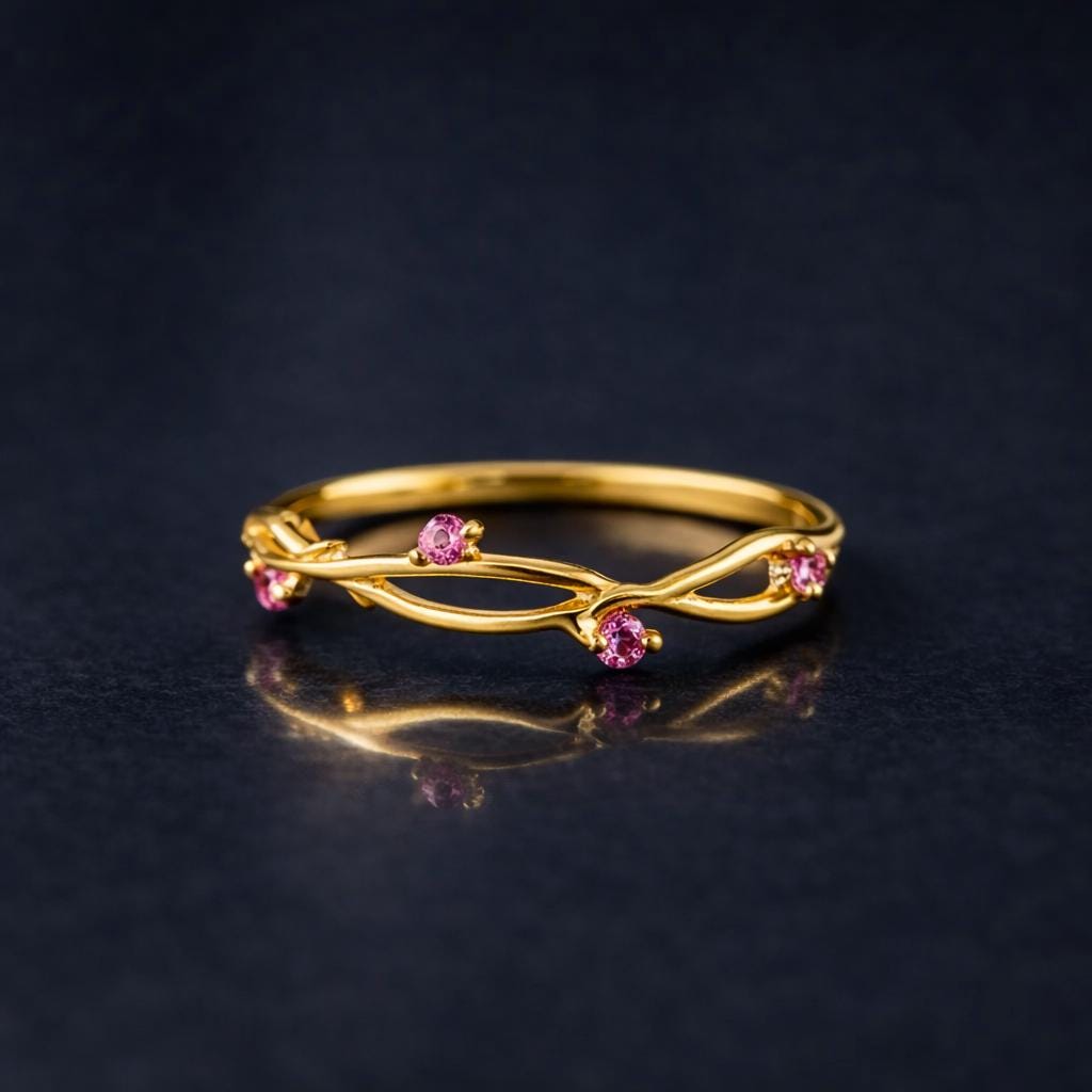 Pink Sapphire Half Eternity Twig Band Ring