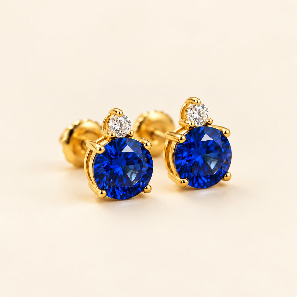 Lab-Created Round Blue Sapphire & Moissanite Two-Stone Jewellery