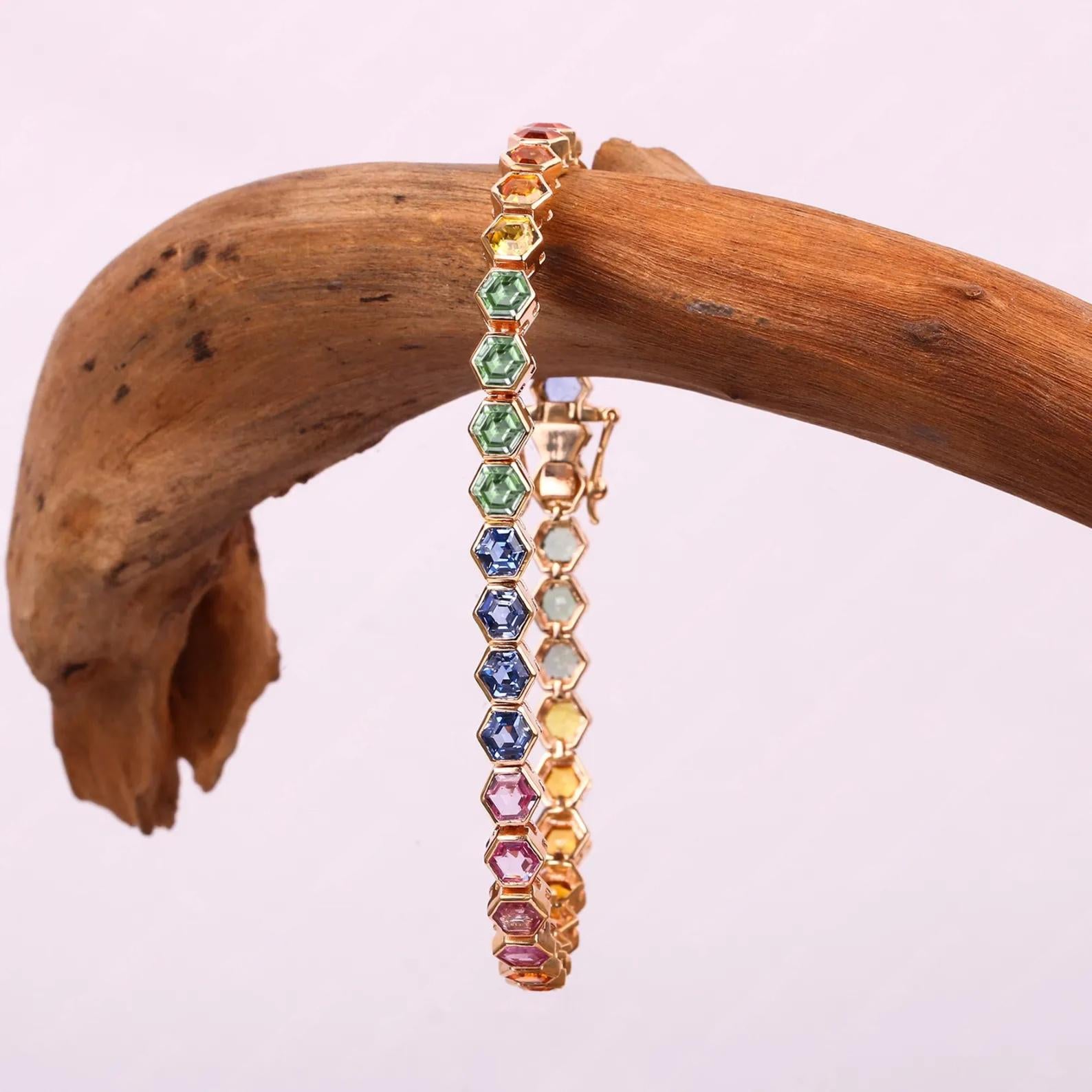 Rainbow Sapphire Hexagon Wedding Bracelet