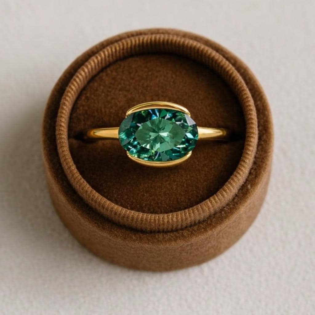 Oval Cut Teal Sapphire Ring