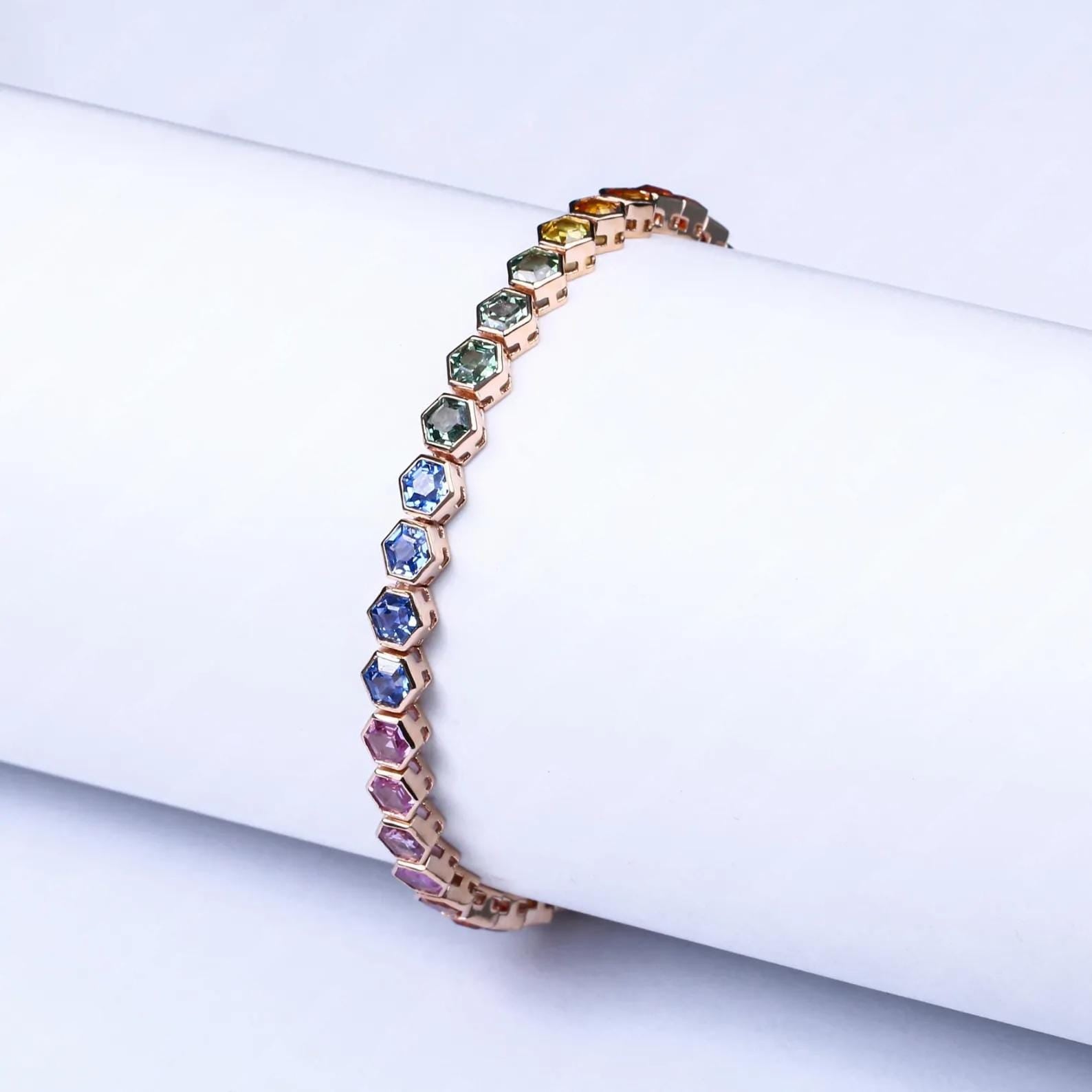 Rainbow Sapphire Hexagon Wedding Bracelet
