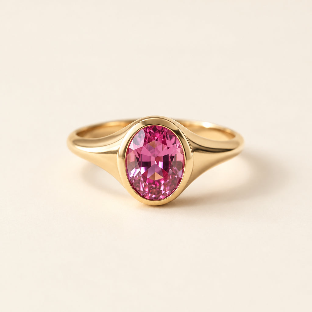 Lab-Created Oval Sapphire Bezel Solitaire Ring