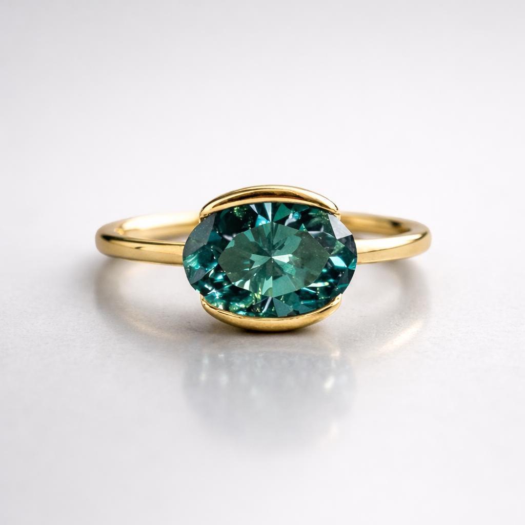 Oval Cut Teal Sapphire Ring