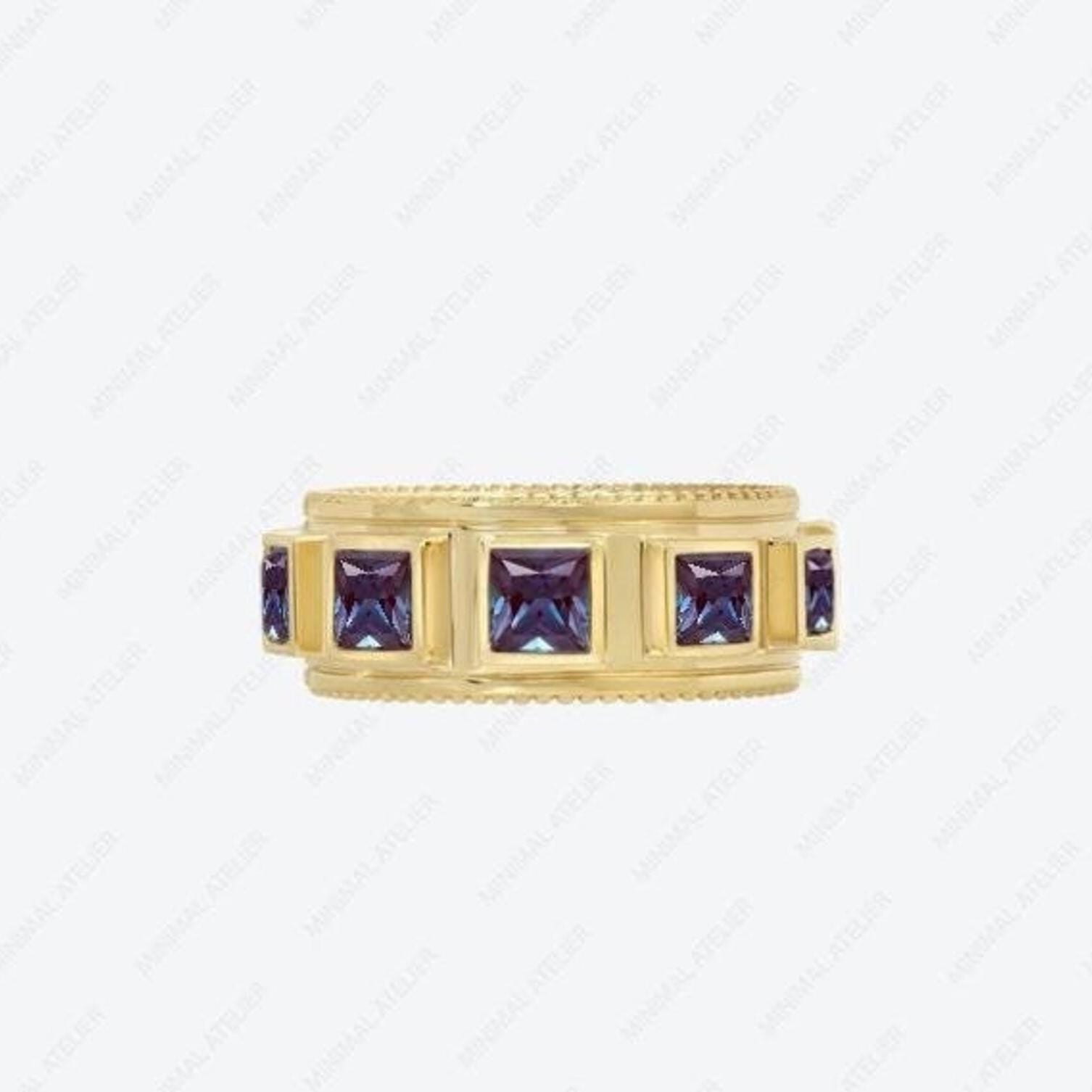 Princess Cut Lab Alexandrite Eternity Band