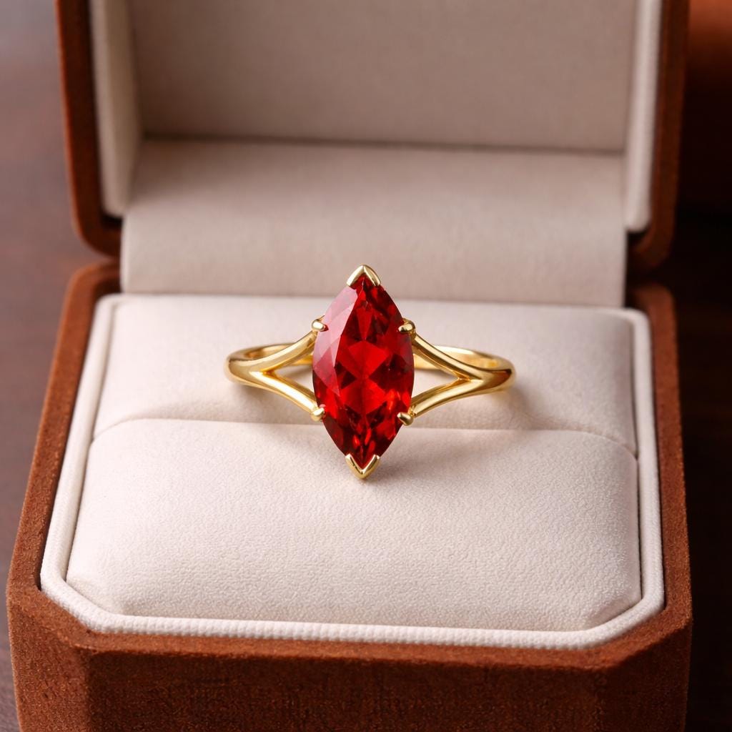 Marquise Garnet Engagement Ring â€“ Split Shank Solitaire