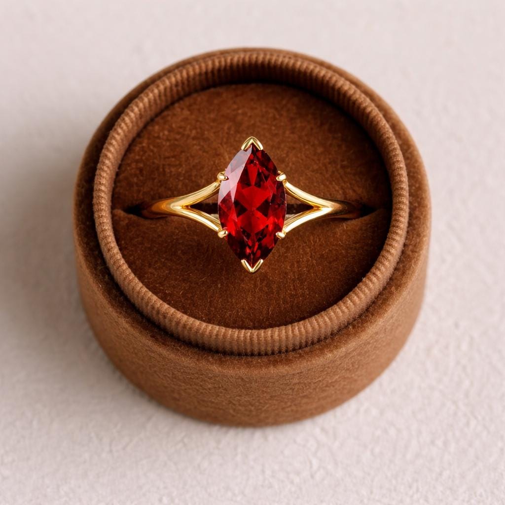 Marquise Garnet Engagement Ring â€“ Split Shank Solitaire