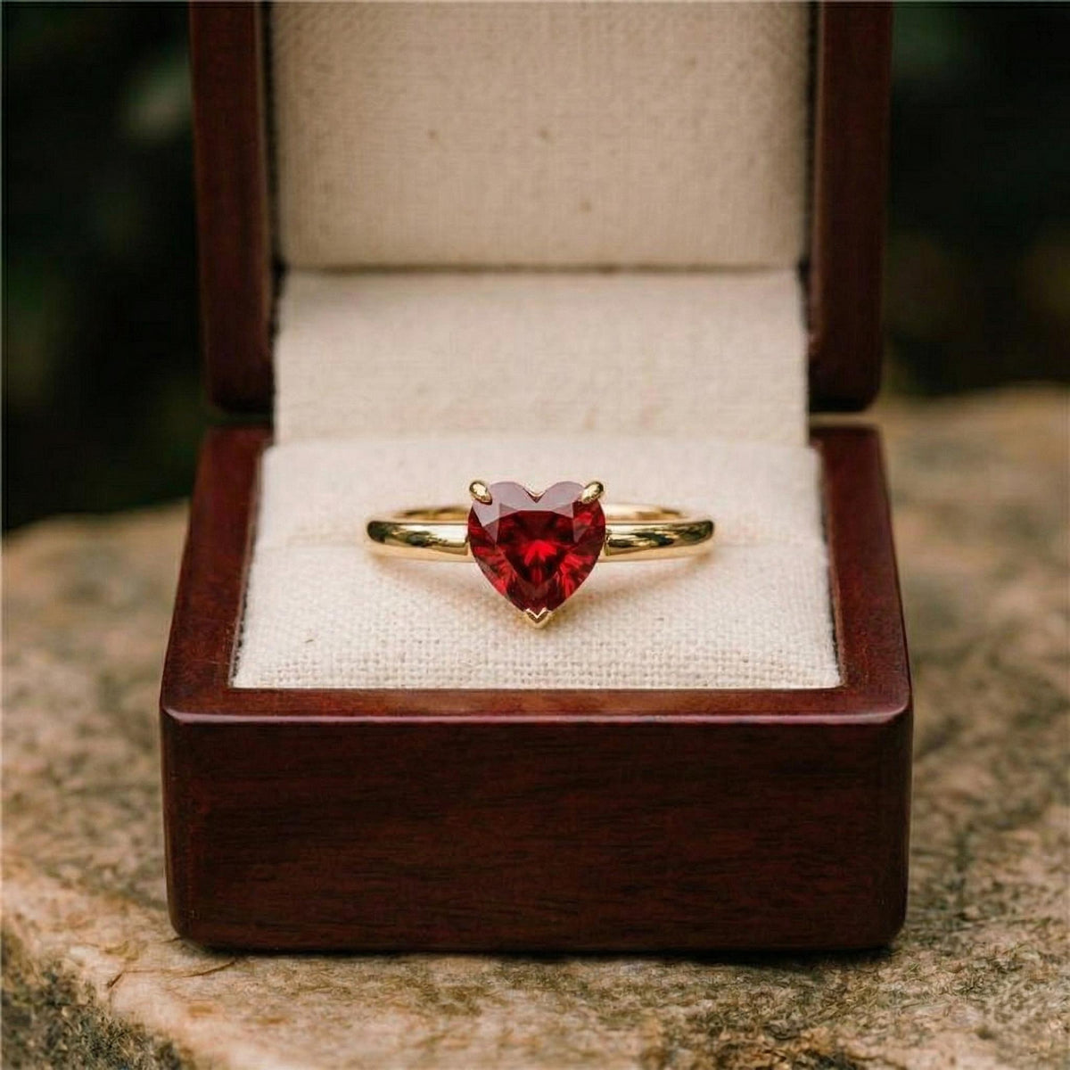 Lab Ruby Heart Solitaire Ring | Prong-Set Heart-Cut Ruby | Minimalist Stackable Promise Ring | 925 Sterling Silver or Gold Alloy