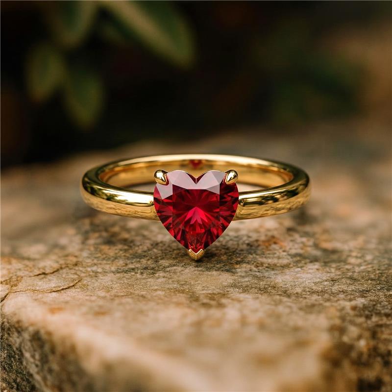 Unique Heart Shape Ruby Ring | Minimalist Love Ring | Stackable Anniversary Ring | Delicate Proposal Ring | Vintage Jewelry For Her |