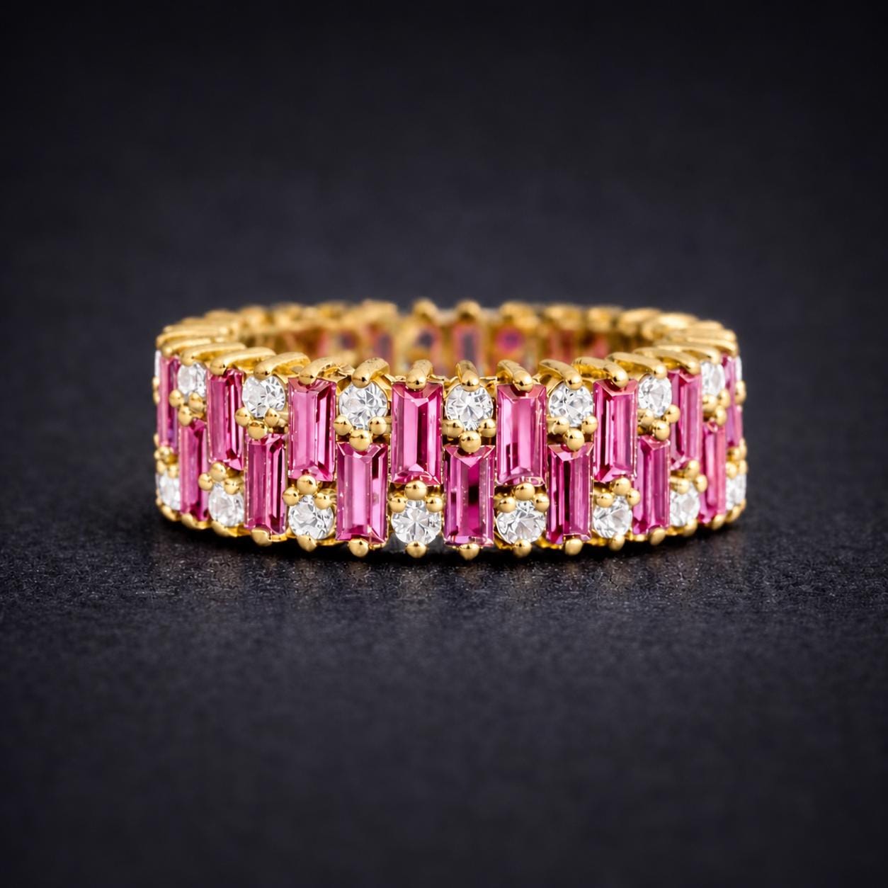 Baguette Pink Sapphire & Moissanite Band Ring