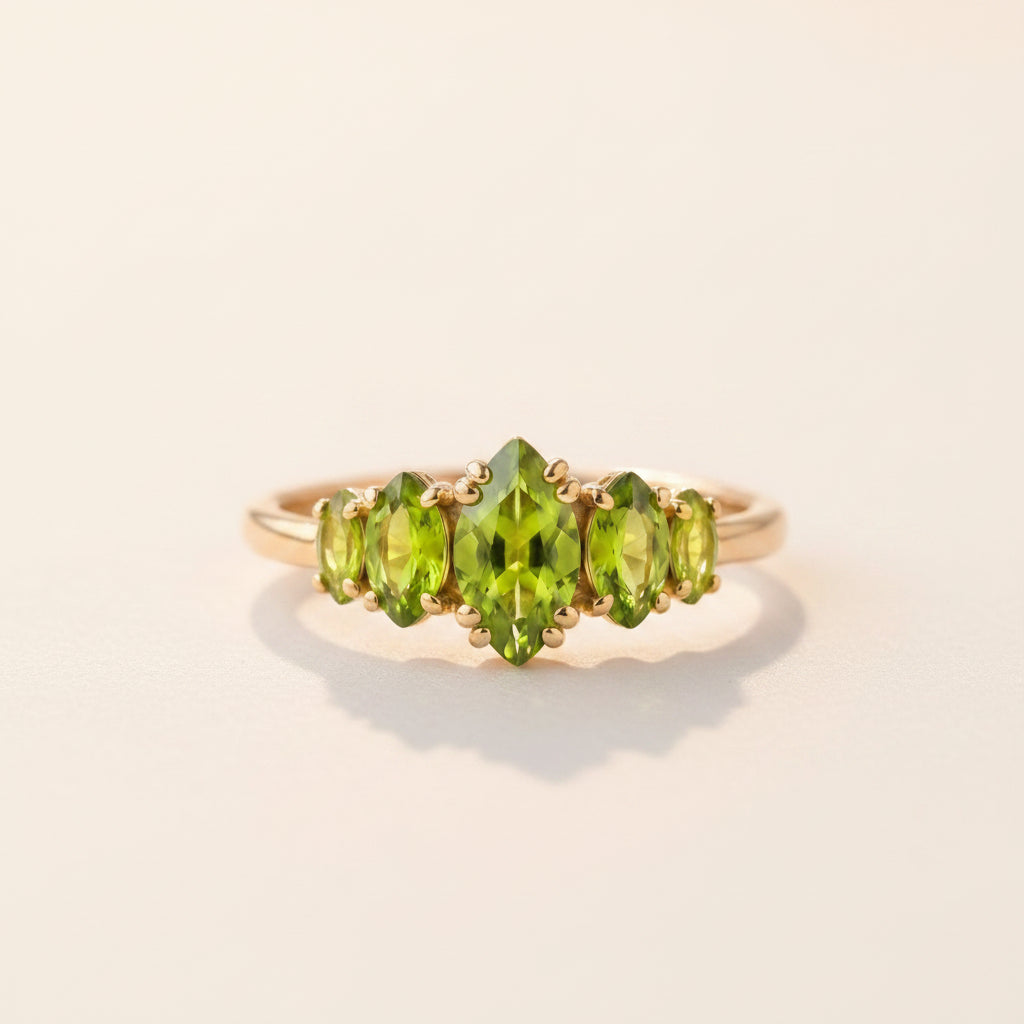 Green Tourmaline Marquise Cut Ring | Five Stone Band