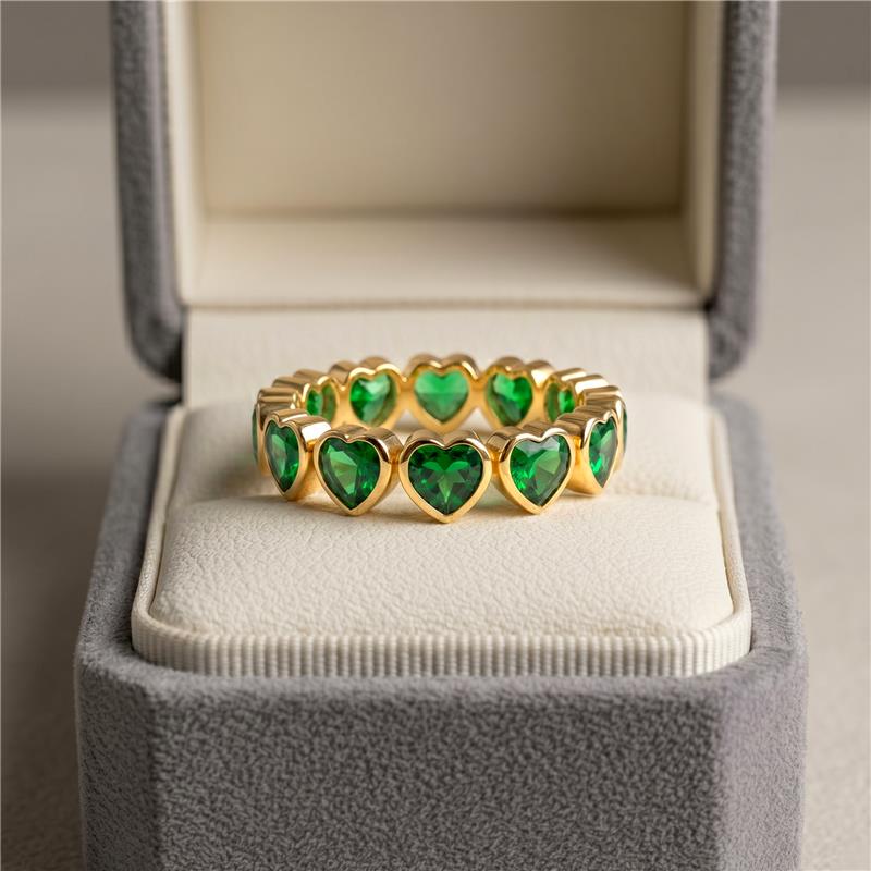 Tsavorite Eternity Ring Heart Cut Green Garnet Eternity Band, Lab Tsavorite Heart Shaped Continuous Wedding Band, Vivid Green Garnet Boho Promise Ring Silver or Gold