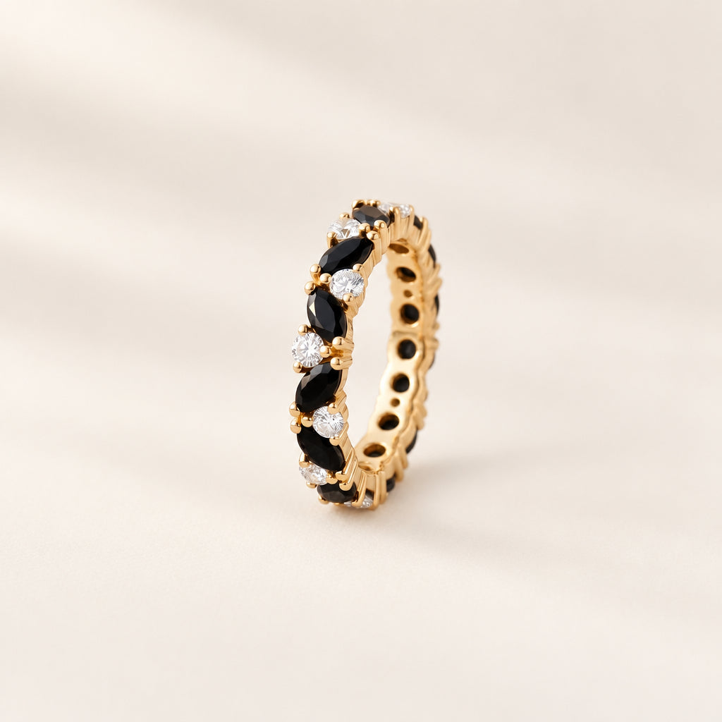 Black Onyx & Moissanite Eternity Ring | Marquise Stacking Band