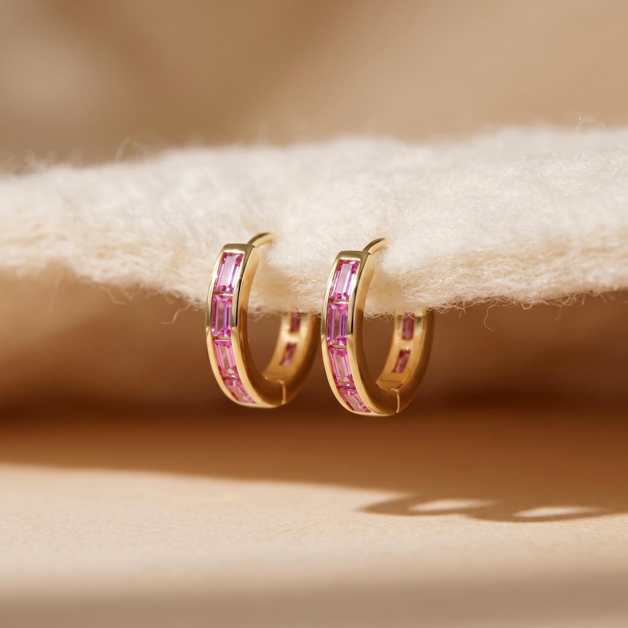 Pink Sapphire Hoop Earrings