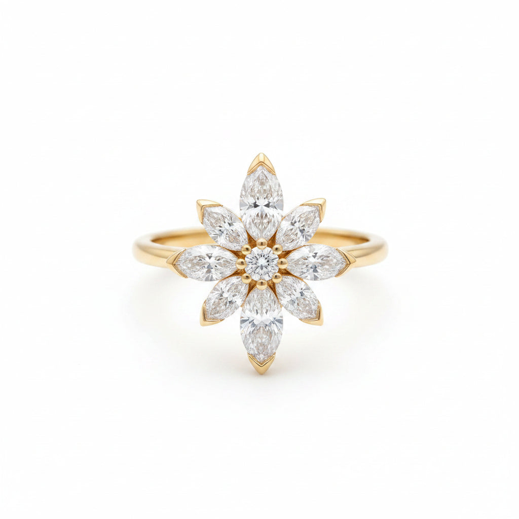 Pear Cut Moissanite Flower Engagement Ring