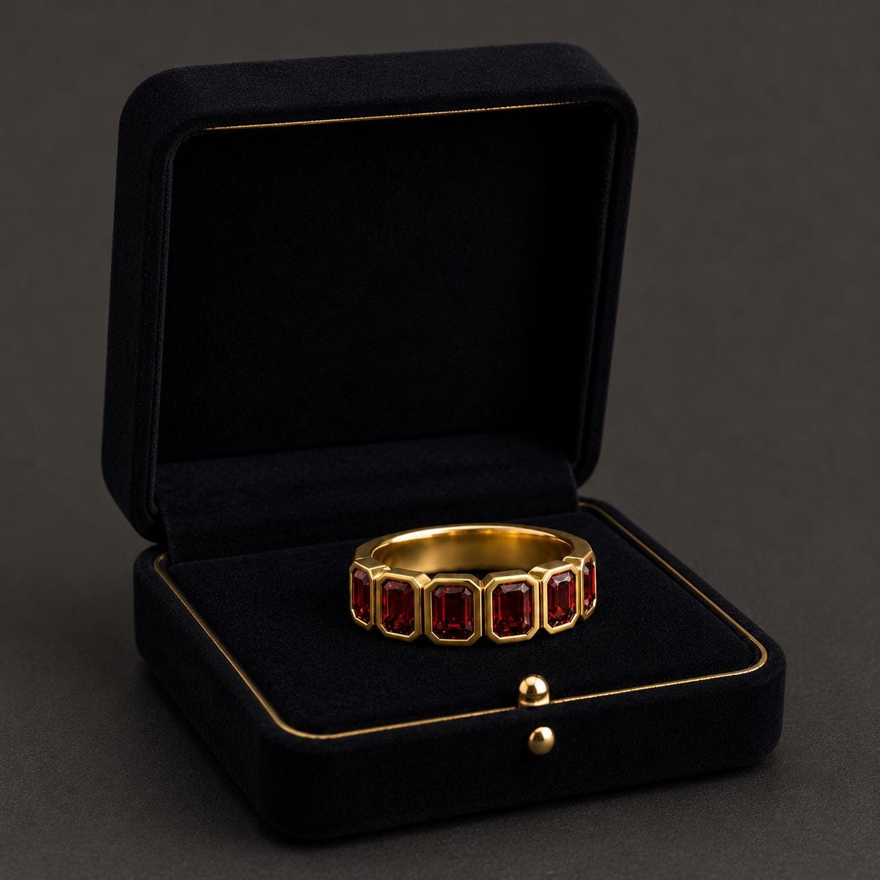 Elegant Garnet Half Eternity Engagement Band Ring