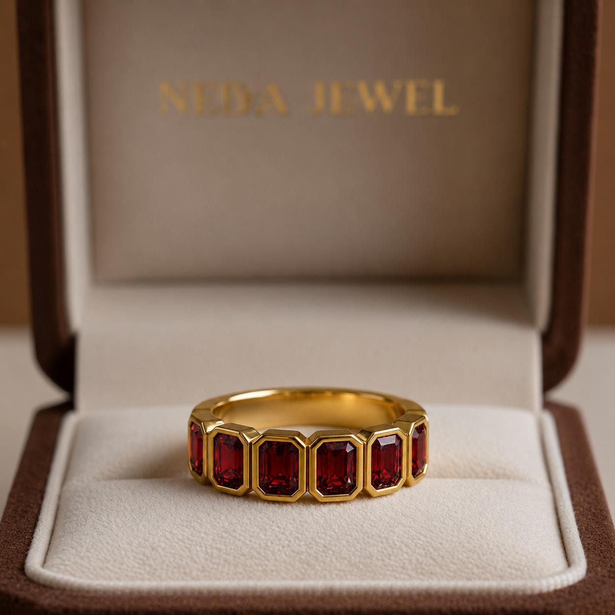 Elegant Garnet Half Eternity Engagement Band Ring
