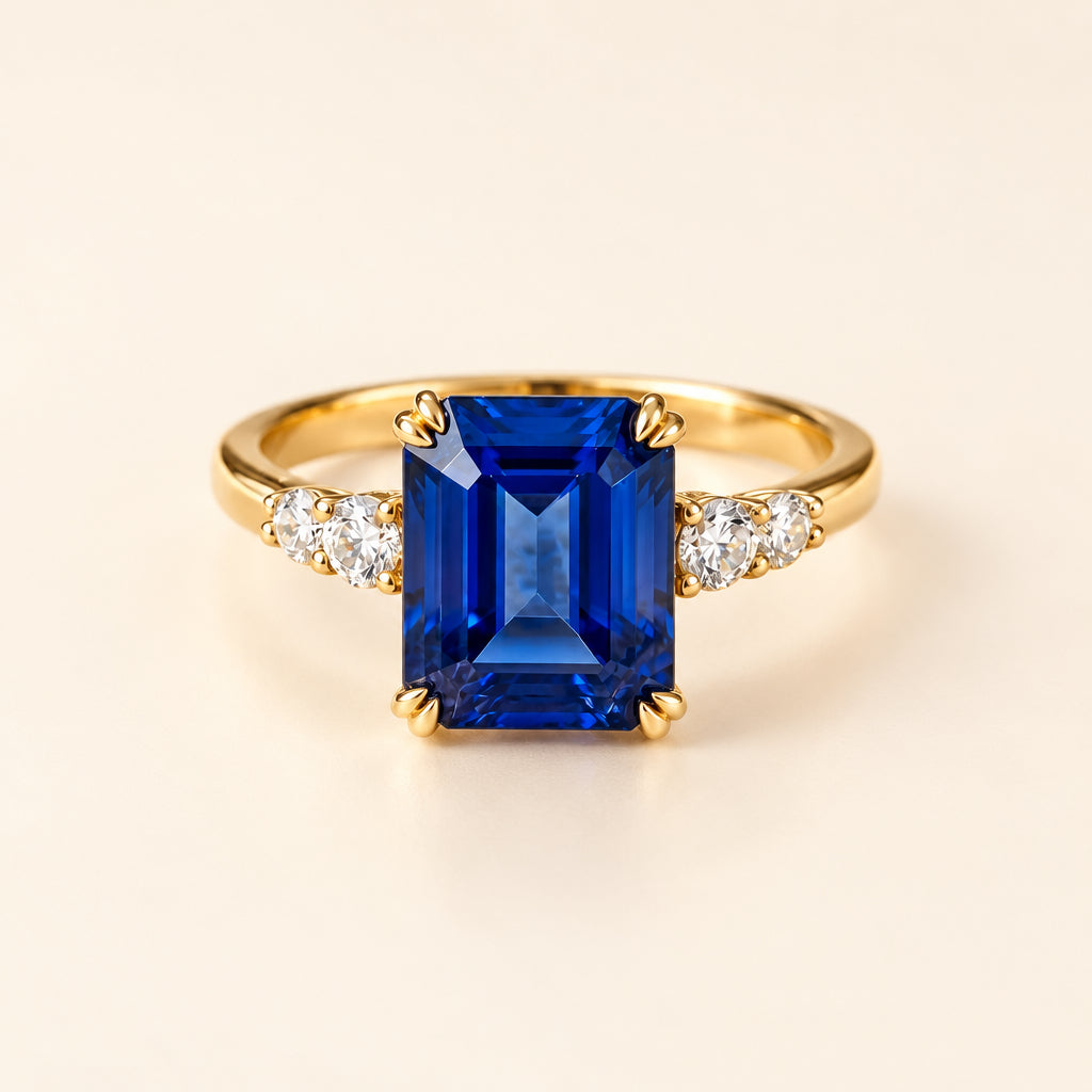 Lab-Created Blue Sapphire & Moissanite Five-Stone Engagement Ring