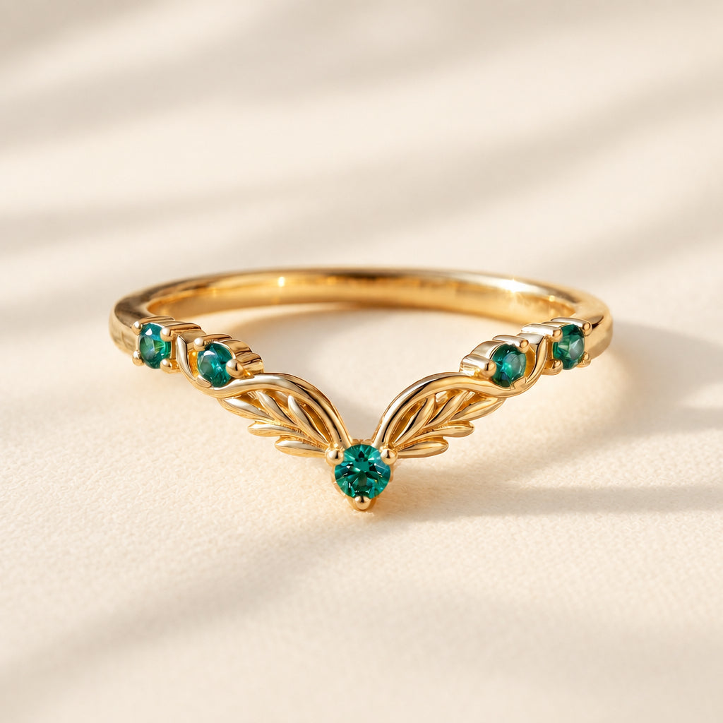 Lab Teal Sapphire Leaf Band Ring | Round Lab-Created Teal Sapphire in Carved Botanical Leaf Band | Minimalist Stackable Engagement Ring | 925 Sterling Silver