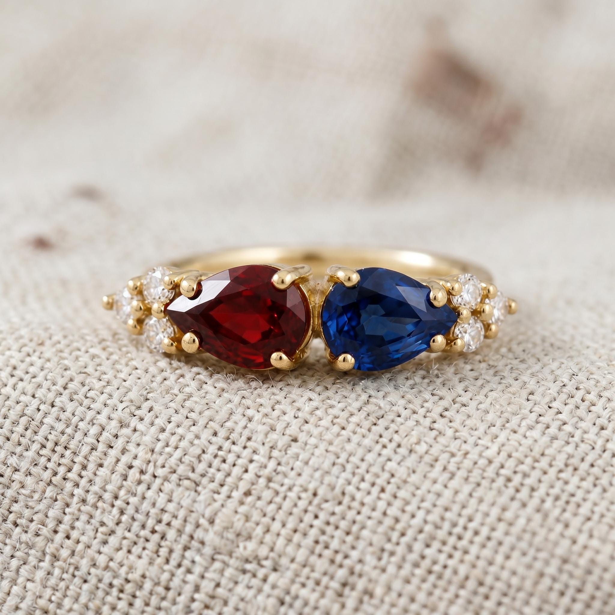 Blue Sapphire and Garnet Gold Ring